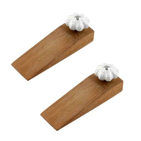 2 Pieces White Crackle Ceramic Melon Wooden Door Stopper